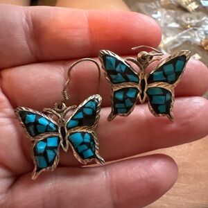 Butterfly Earrings with Turquoise Inlay sterling sliver